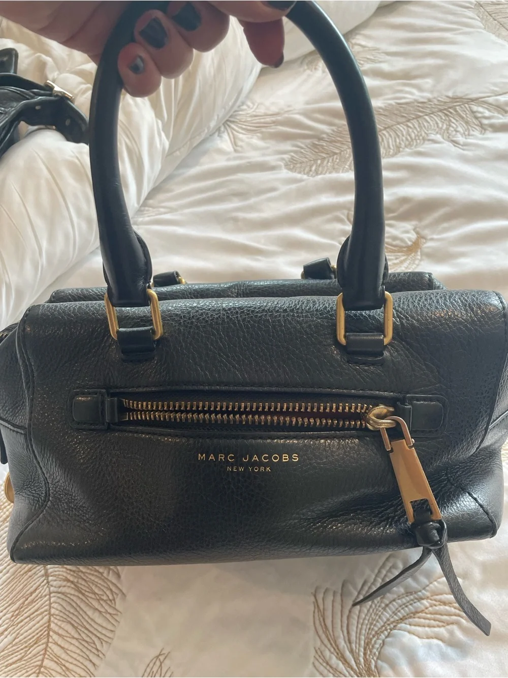 Marc Jacobs Black Pebbled Leather Satchel with Gold Hardware